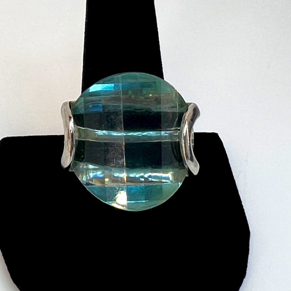 Large Silver Toned  Ice Blue Rhinestone Statement Ring